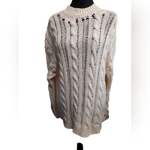 Zara Cream Cable-Knit Crewneck Sweater Large NWT